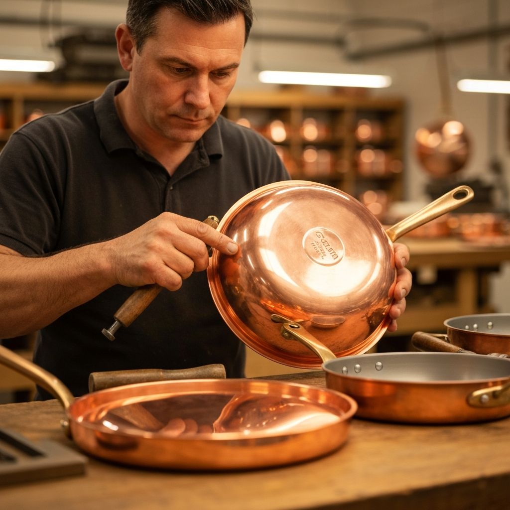 Skilled craftsman working on Revere Cookware quality control